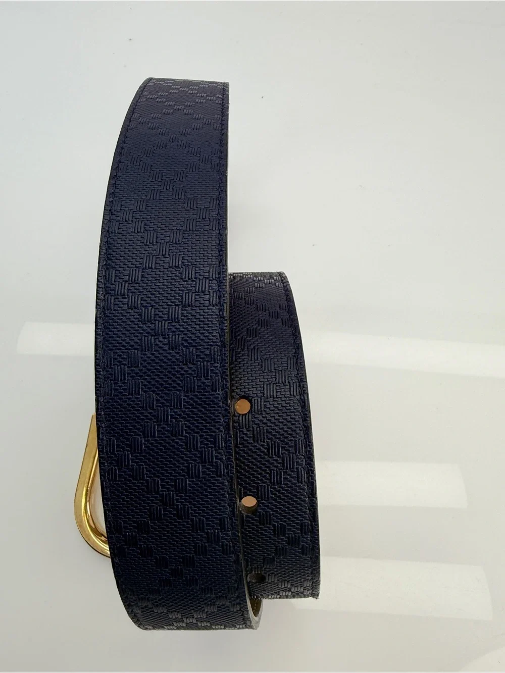 Gucci Navy Diamanté Leather Belt with Gold-Tone Buckle 354382 85/34